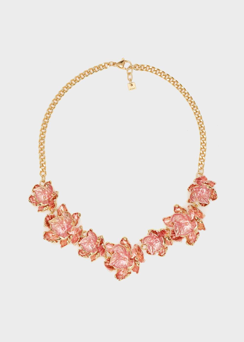 Nalí NECKLACE W/ ENAMEL SALMON FLOWERS/GOLD Offerte