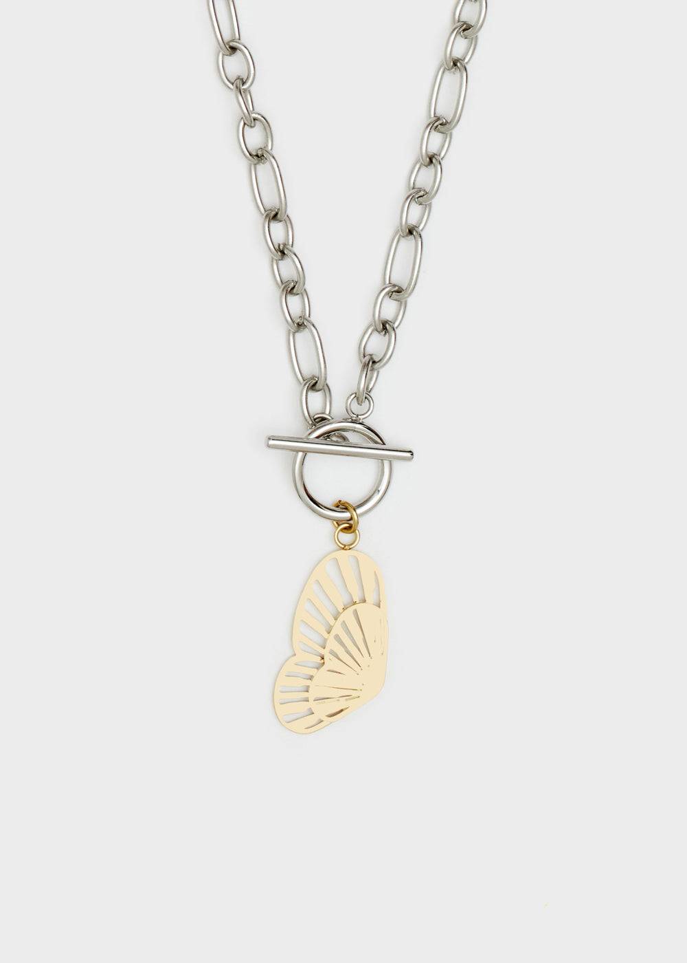 Nalí 14KT GOLD PLA. S. STEEL BUTTERLY NECKLACE Spedizione Gratuita