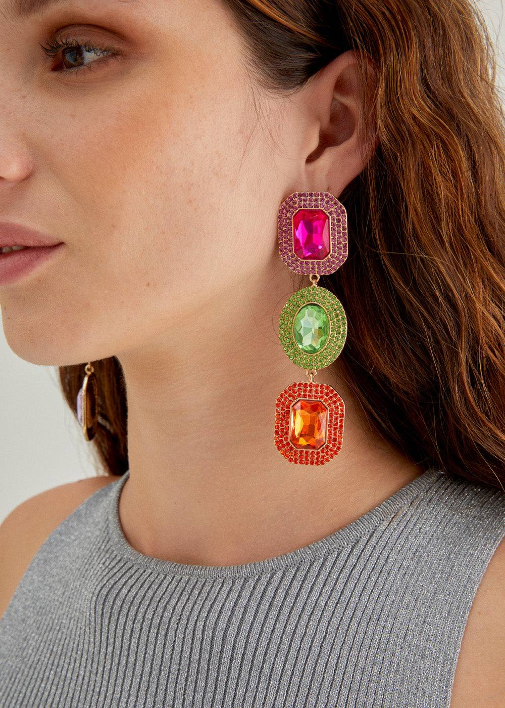 Nalí ADELE LONG EARRINGS W/ MULTI STONES + COLORS Vendita Calda