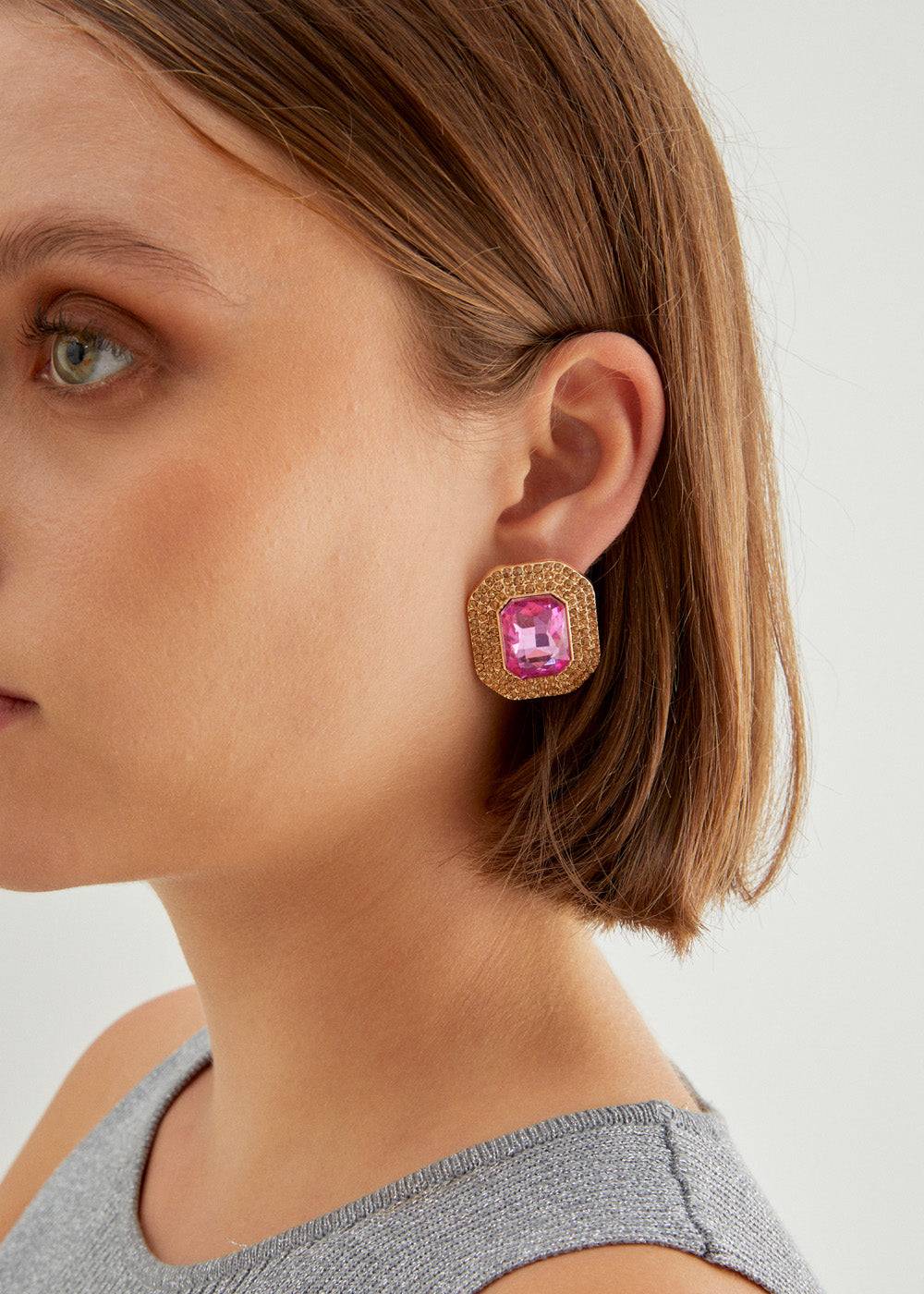 Nalí ADELE SQUARE EARRINGS W/ STONES + COLORS Saldi Di Fabbrica
