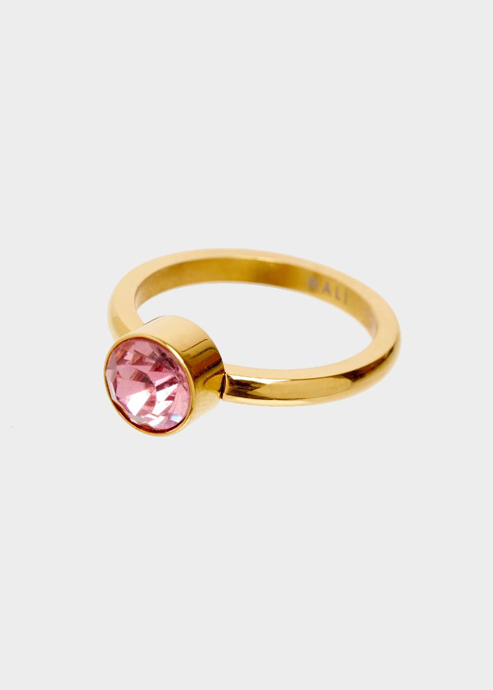 Nalí STAIN. STEEL FLORA THIN GOLD RING W/ PINK STONE Novità