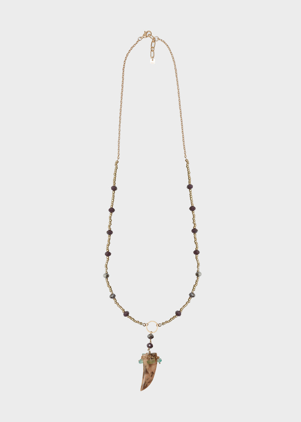 Nalí GOLD LONG NECKLACE W/ BEADS AND HORN PENDANT In Linea