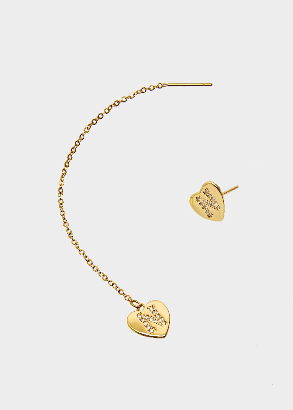 Nalí EARRING SET WITH HEART AND LETTER N IN ZIRCONS Soddisfazione Garantita