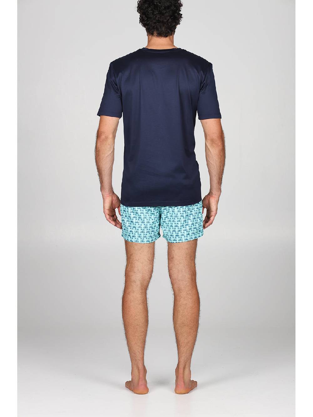 Julipet T-shirt in jersey di puro cotone blu, con stampa piazzata "palme" Moda
