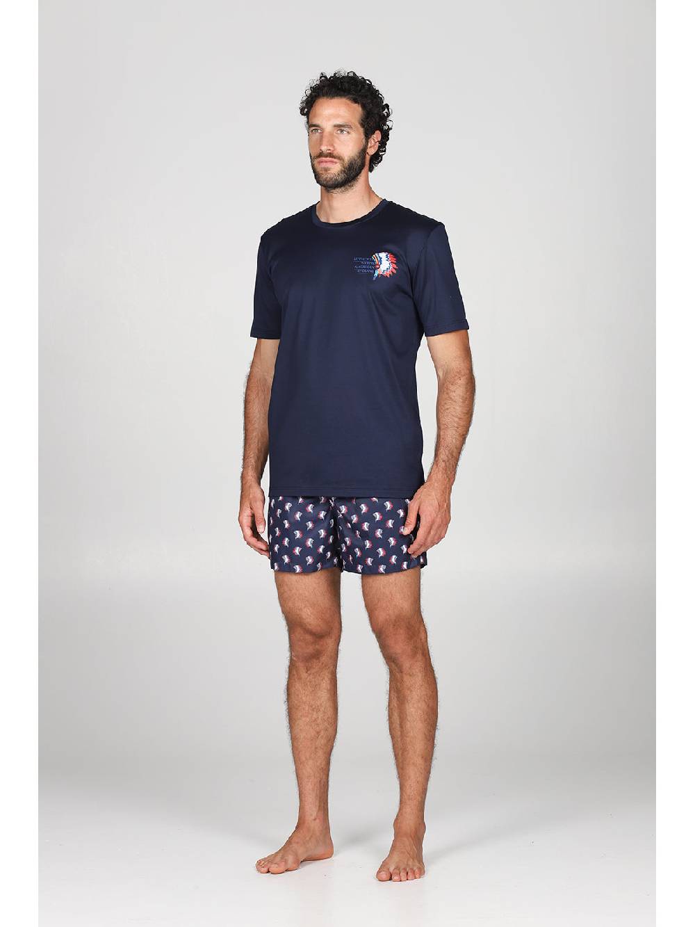 Julipet T-shirt in jersey di puro cotone blu, con stampa piazzata "indiano" 2025