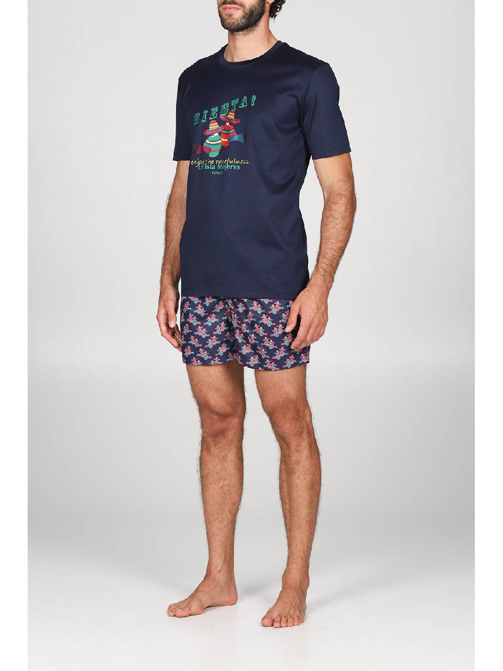 Julipet T-shirt in jersey di puro cotone blu, con stampa piazzata "siesta" Italy