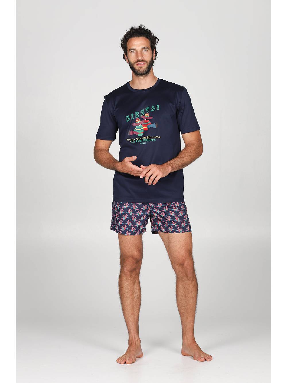 Julipet T-shirt in jersey di puro cotone blu, con stampa piazzata "siesta" Italy