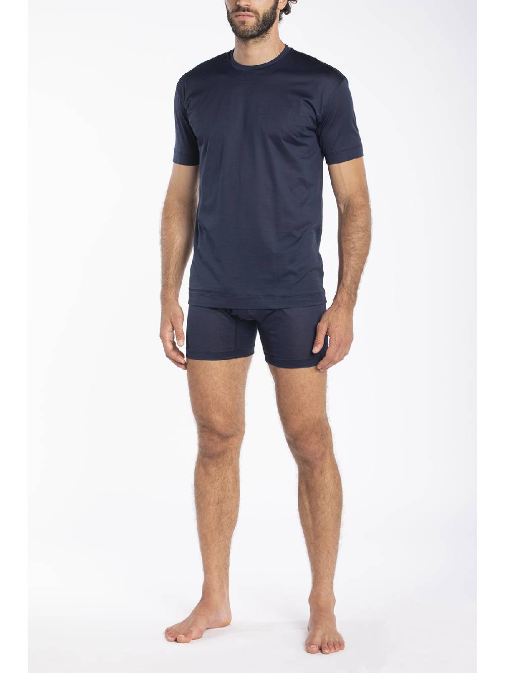 Julipet Maglietta blu girocollo in jersey di puro cotone mercerizzato e gasato Moda