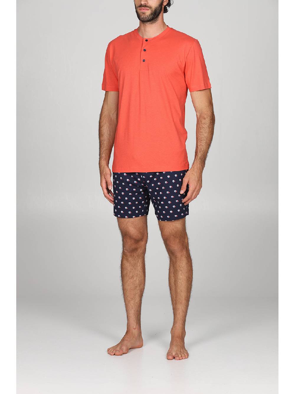 Julipet Pigiama serafino, in esclusivo jersey di puro cotone s/z, disegno "pesci" nei pantaloncini Outlet