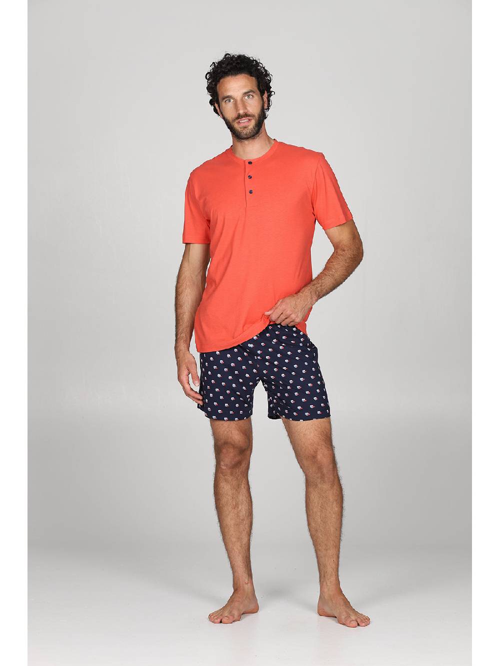 Julipet Pigiama serafino, in esclusivo jersey di puro cotone s/z, disegno "pesci" nei pantaloncini Outlet