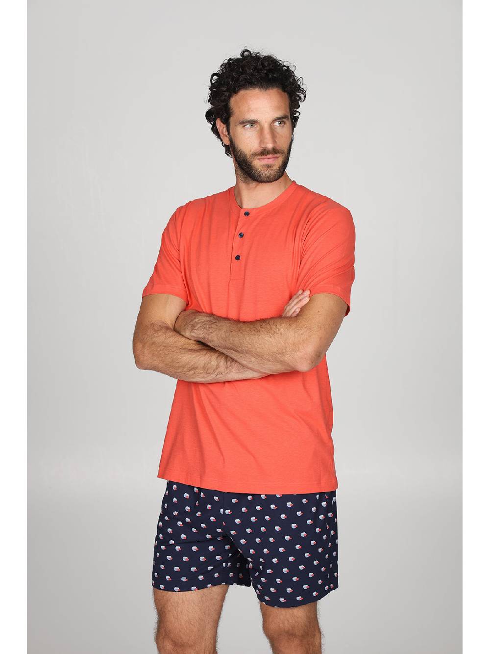 Julipet Pigiama serafino, in esclusivo jersey di puro cotone s/z, disegno "pesci" nei pantaloncini Outlet