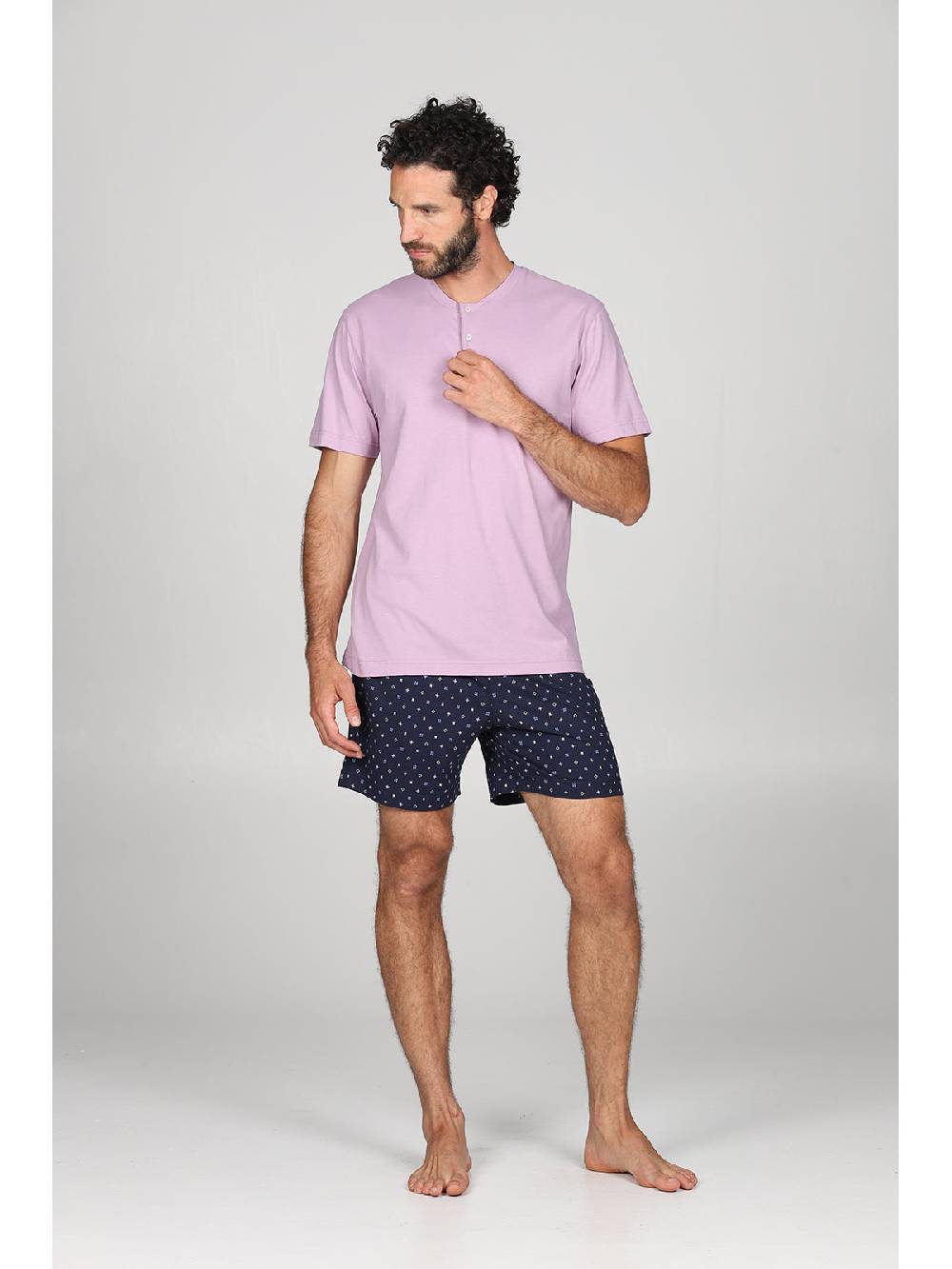 Julipet Pigiama corto in traspirante jersey di puro cotone fantasia tetris nei pantaloncini In Vendita