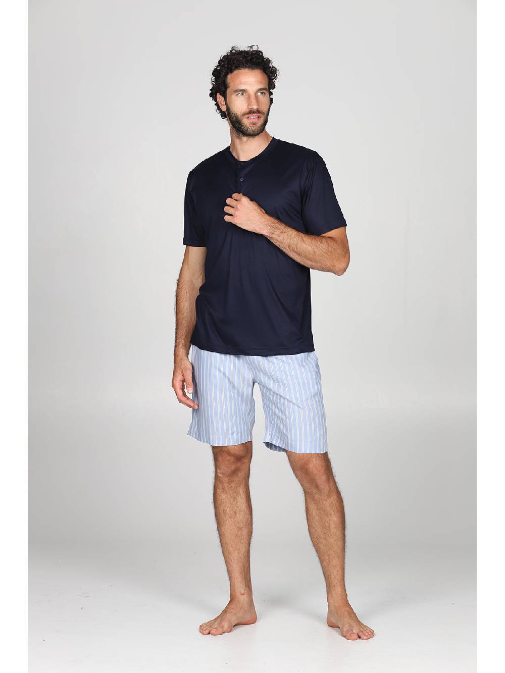 Julipet Pigiama corto serafino in ricercato lyocell, con pantaloncini a righe Sconto
