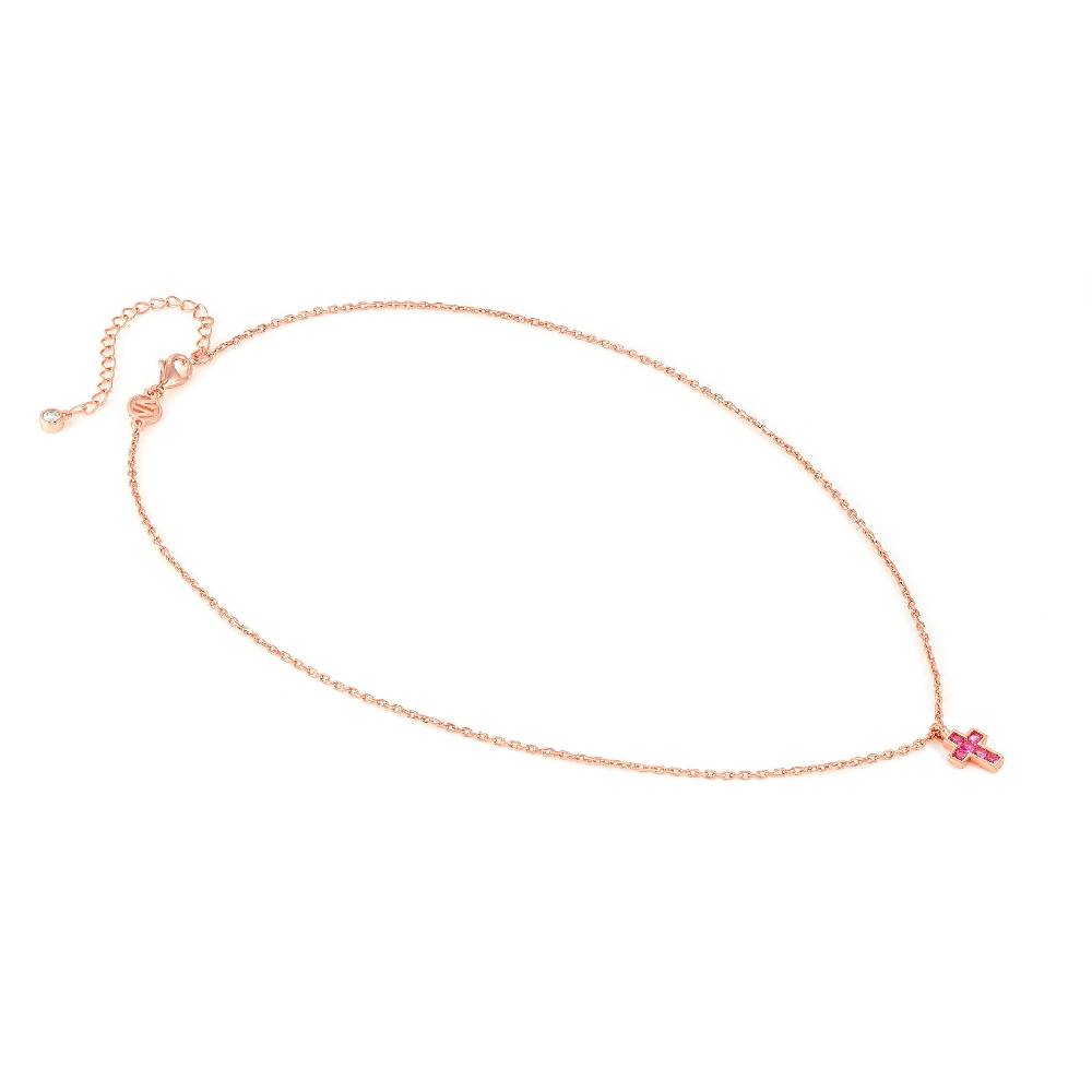 Nomination Collana Carismatica Croce piccola in Oro rosa e Pietre Fucsia Consegna Veloce