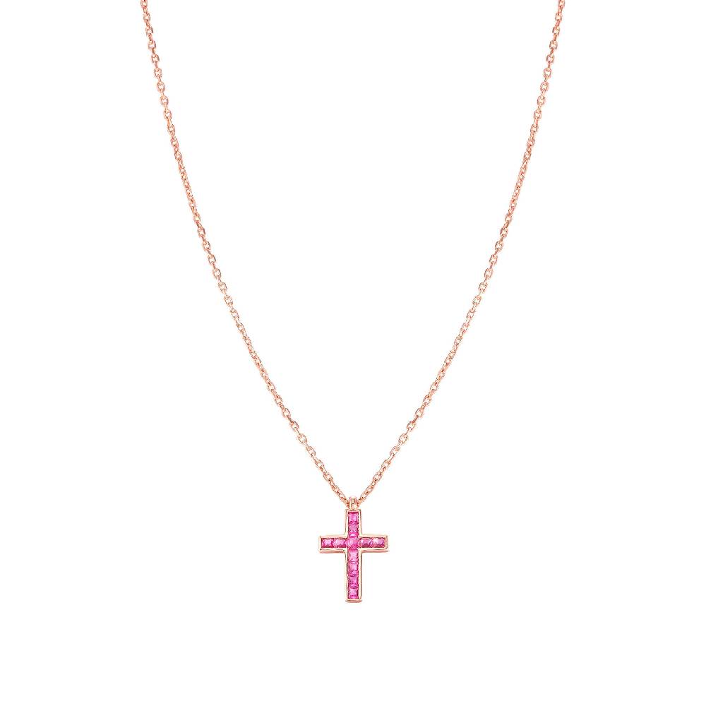 Nomination Collana Carismatica Croce e CubIc Zirconia fucsia Online