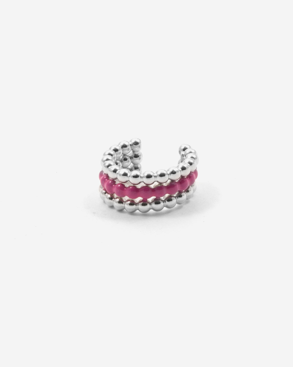 Nove25 EAR CUFF ORECCHINO SENZA BUCO PALLINE TRE GIRI SMALTO FUCSIA In Saldo