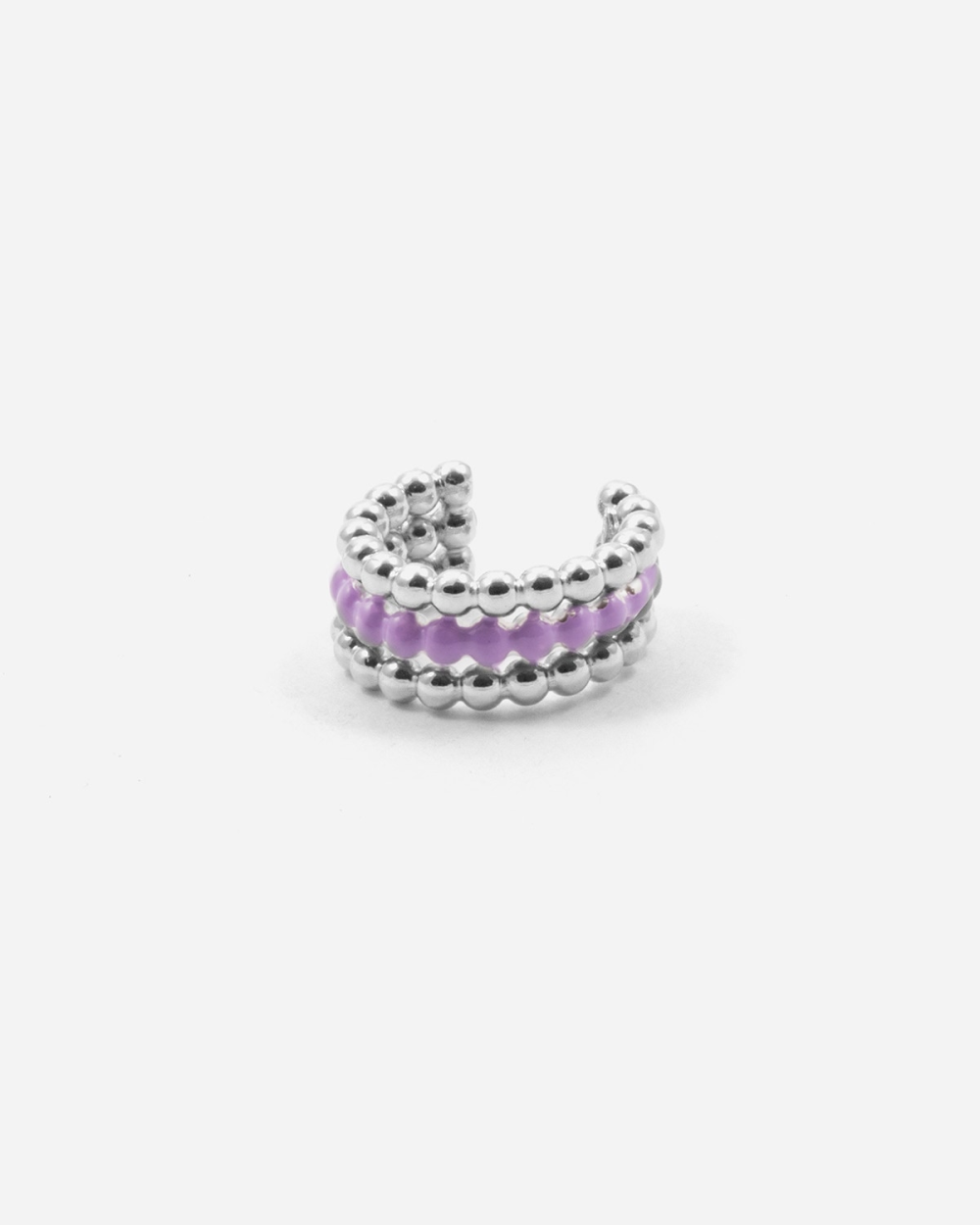 Nove25 EAR CUFF ORECCHINO SENZA BUCO PALLINE TRE GIRI SMALTO LILLA Italy