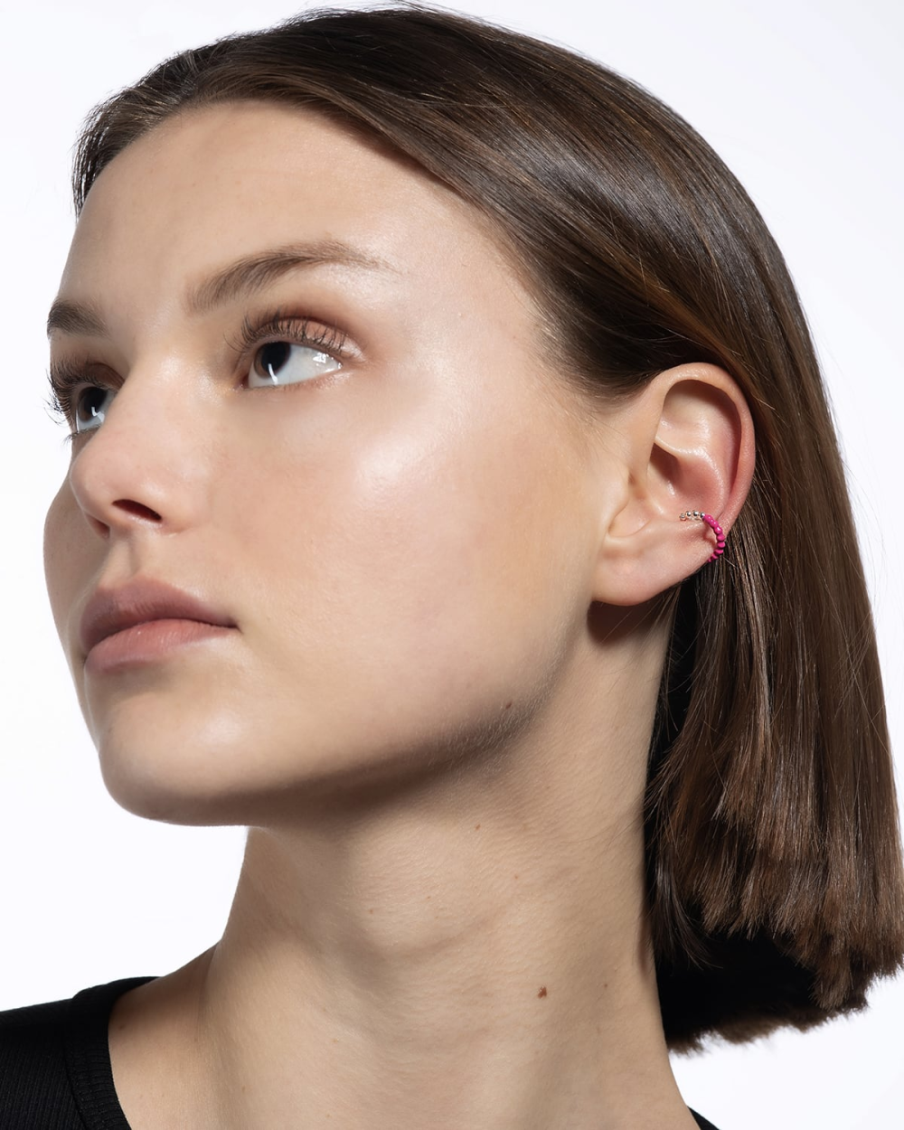 Nove25 EAR CUFF ORECCHINO SENZA BUCO PALLINE UN GIRO SMALTO FUCSIA Italia