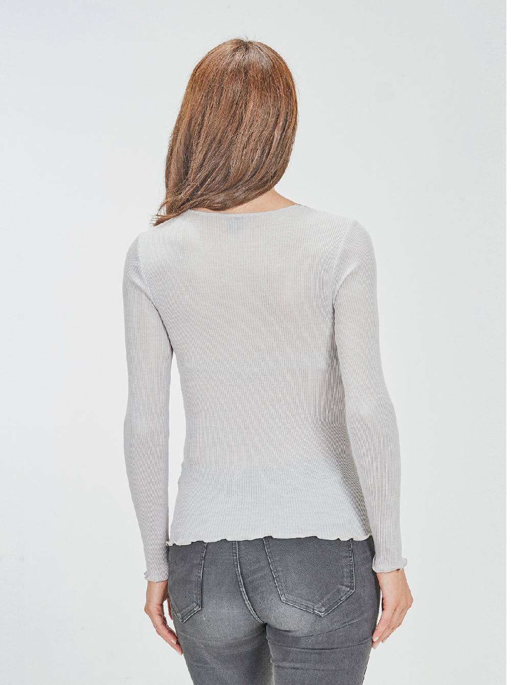 Oscalito Camicia Tubolare a Maniche Lunghe in lana e seta con Inserto in Tulle Ricamato 5842 Offerta temporanea