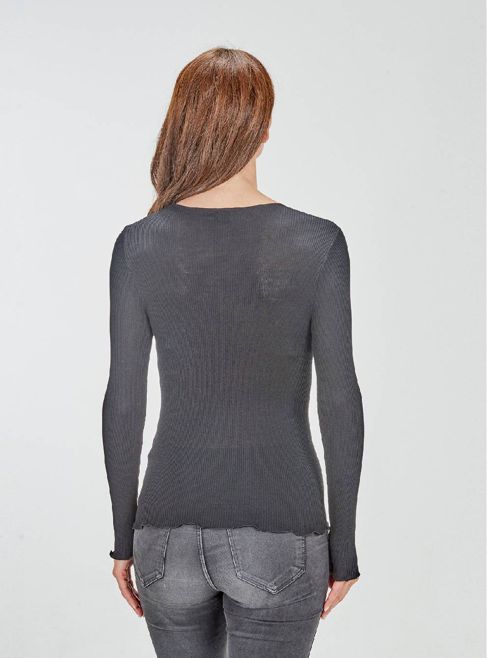 Oscalito Camicia Tubolare a Maniche Lunghe in lana e seta con Inserto in Tulle Ricamato 5842 Offerta temporanea