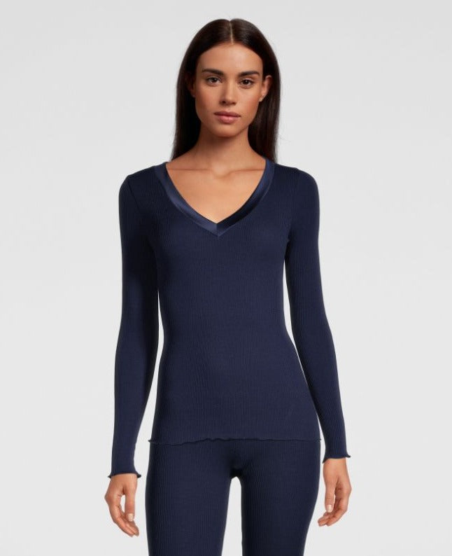 Oscalito Maglia a maniche lunghe con scollo a V in raso di lana e seta 4248 Saldi