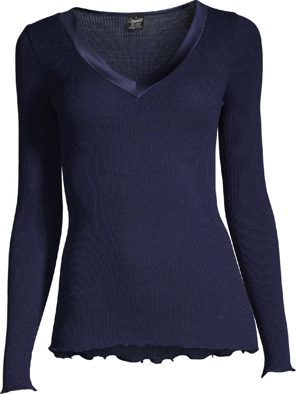 Oscalito Maglia a maniche lunghe con scollo a V in raso di lana e seta 4248 Saldi