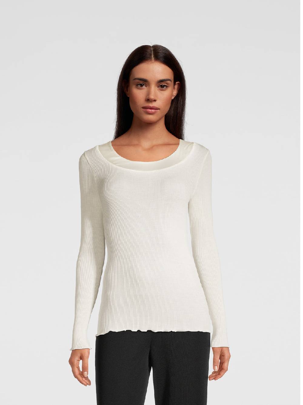 Oscalito Elegante camicia a maniche lunghe con bordi in raso 5304 Moda
