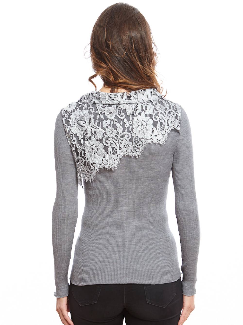 Oscalito Camicia a maniche lunghe in Lana e Seta con dettagli Chantilly Laize 8602 2025