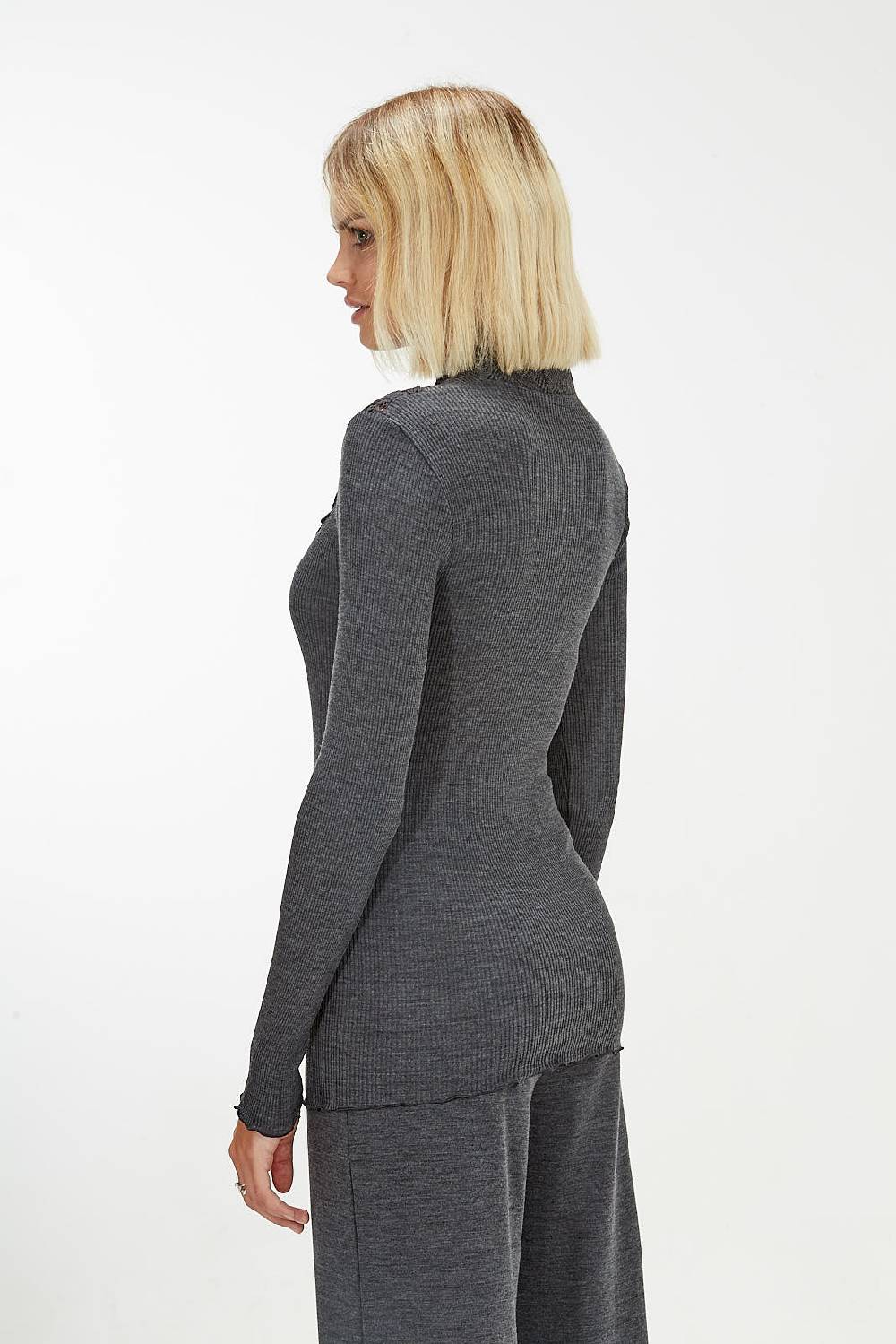Oscalito Maglia a maniche lunghe in lana e seta con motivo tartan macramè 5808 In Linea