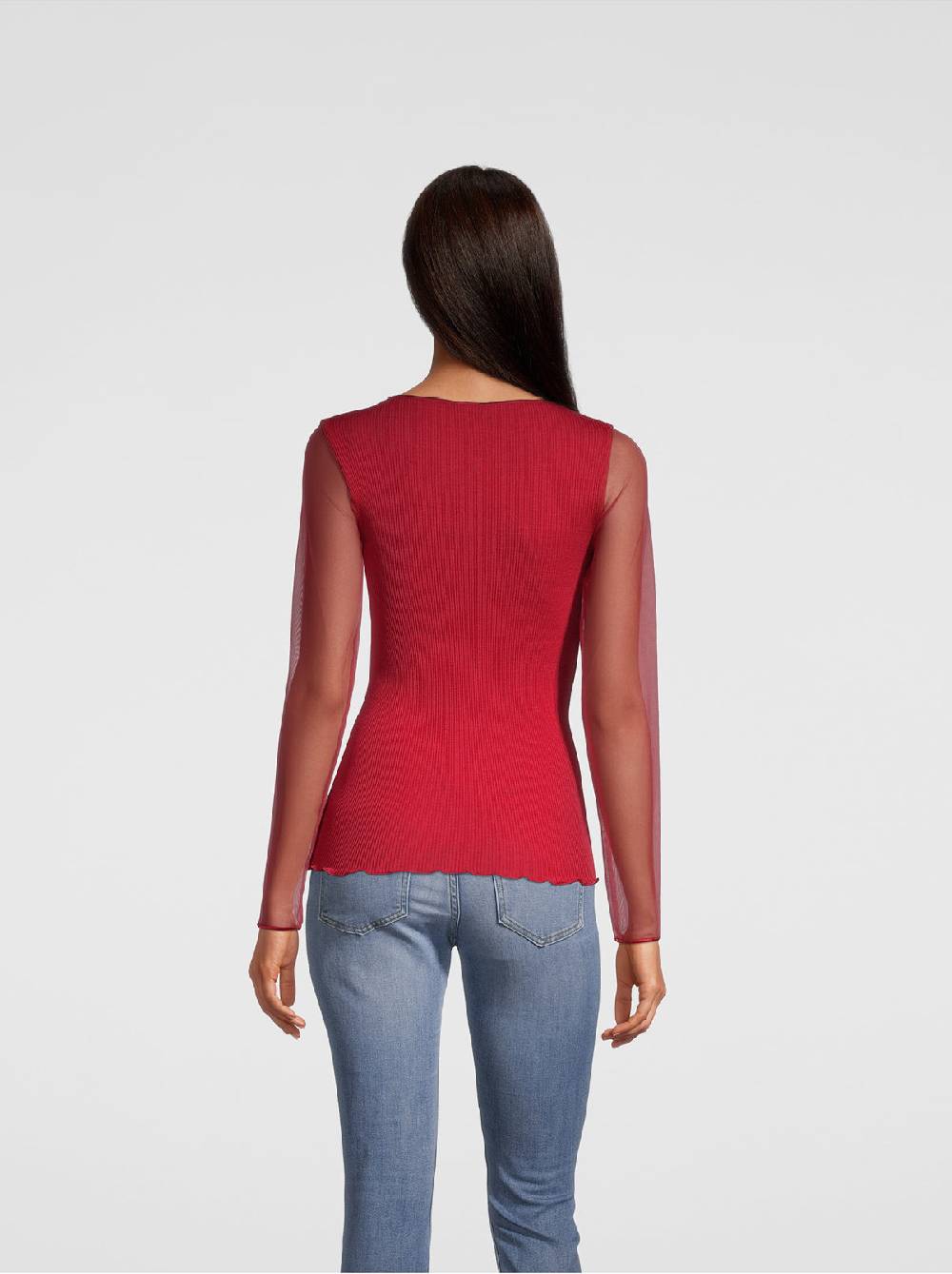 Oscalito Girocollo maniche lunghe fascia macramè con piccole frange 6488 Negozio