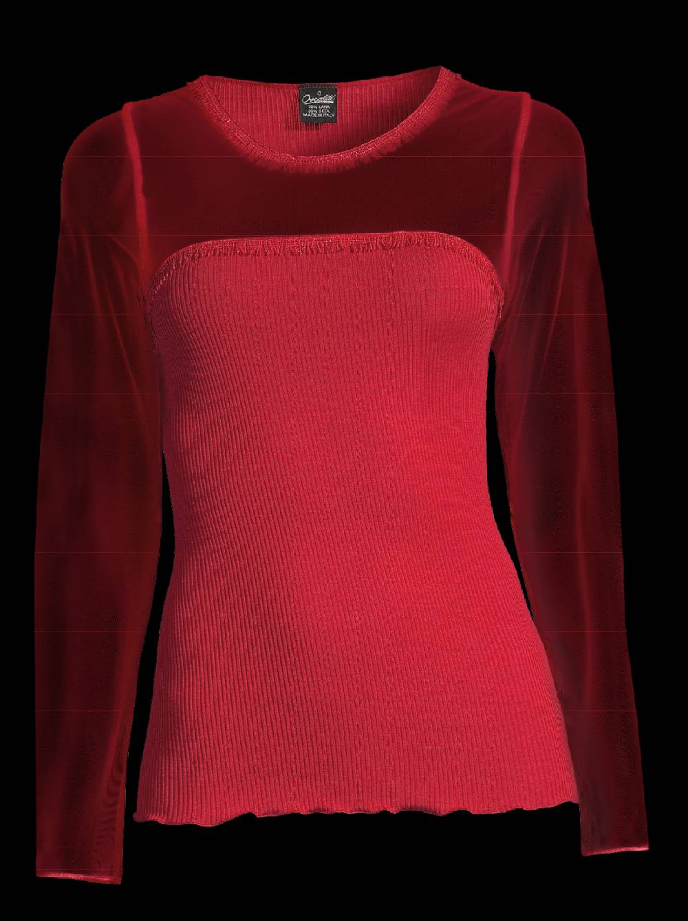 Oscalito Girocollo maniche lunghe fascia macramè con piccole frange 6488 Negozio