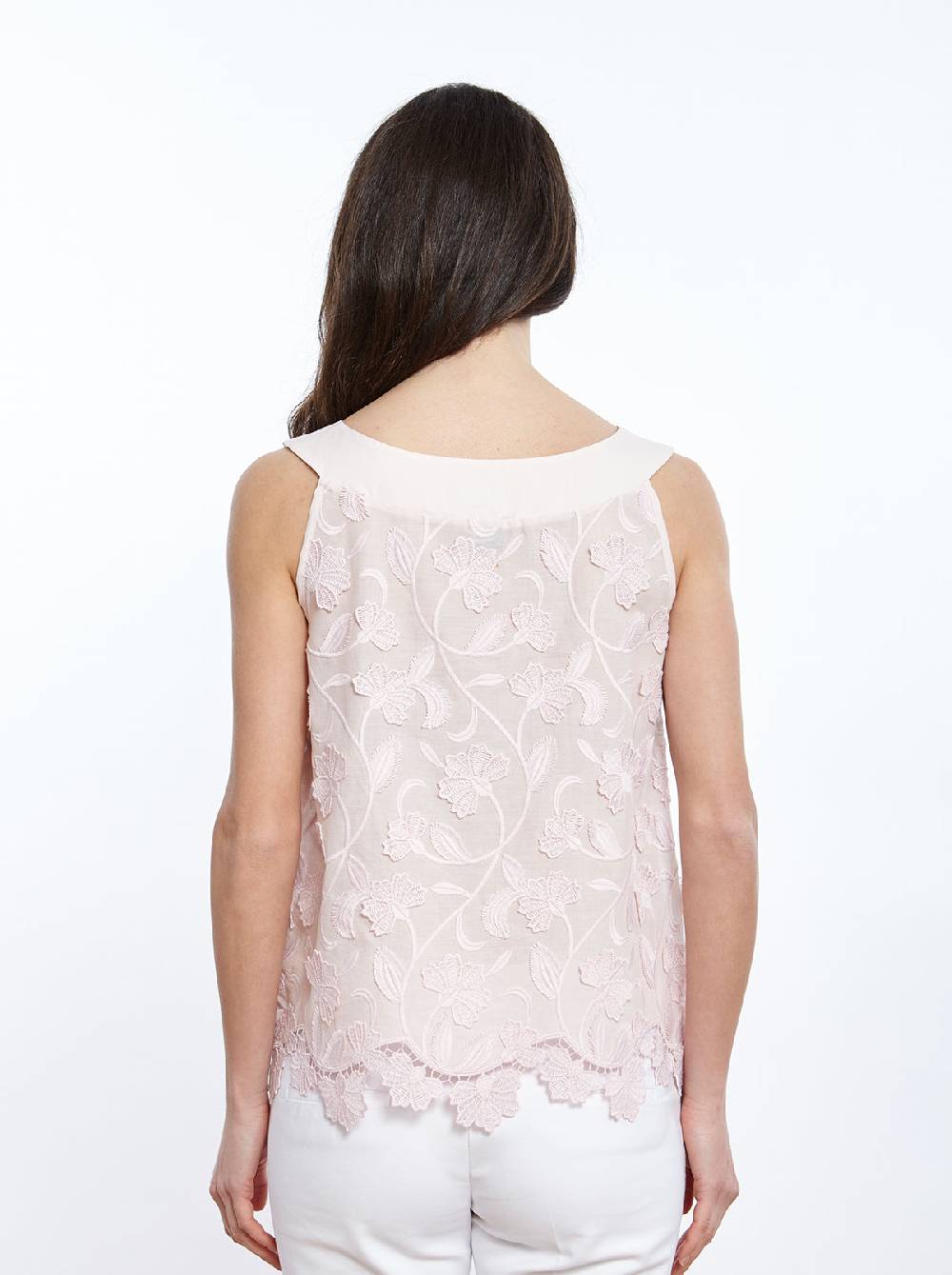 Oscalito Top in Voile di Cotone con Ricamo Surposé 4910 Nuovo