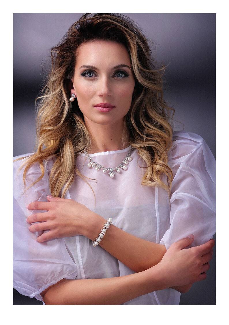 Ottaviani Collana rodiata con cubic zirconia e perle Italy