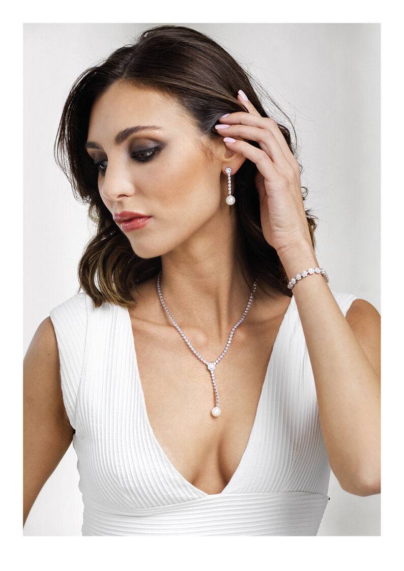 Ottaviani Collana rodiata con cubic zirconia e perla Soddisfazione Garantita
