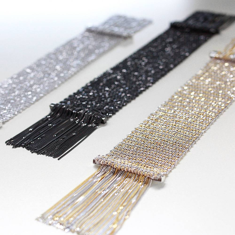 Paola Grande Gioielli SCIARPE Bracciale in maglia d'argento con frange Offerte