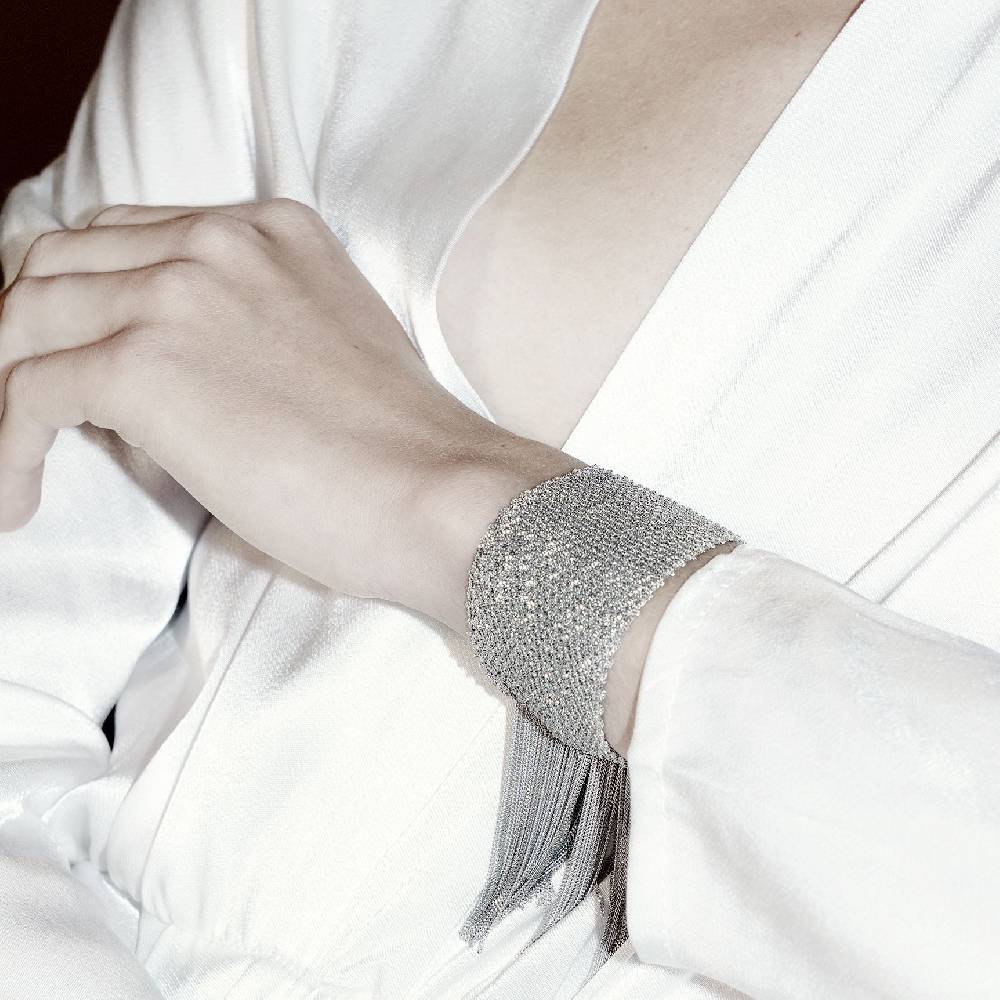 Paola Grande Gioielli SCIARPE Bracciale in maglia d'argento con frange Vendita Calda