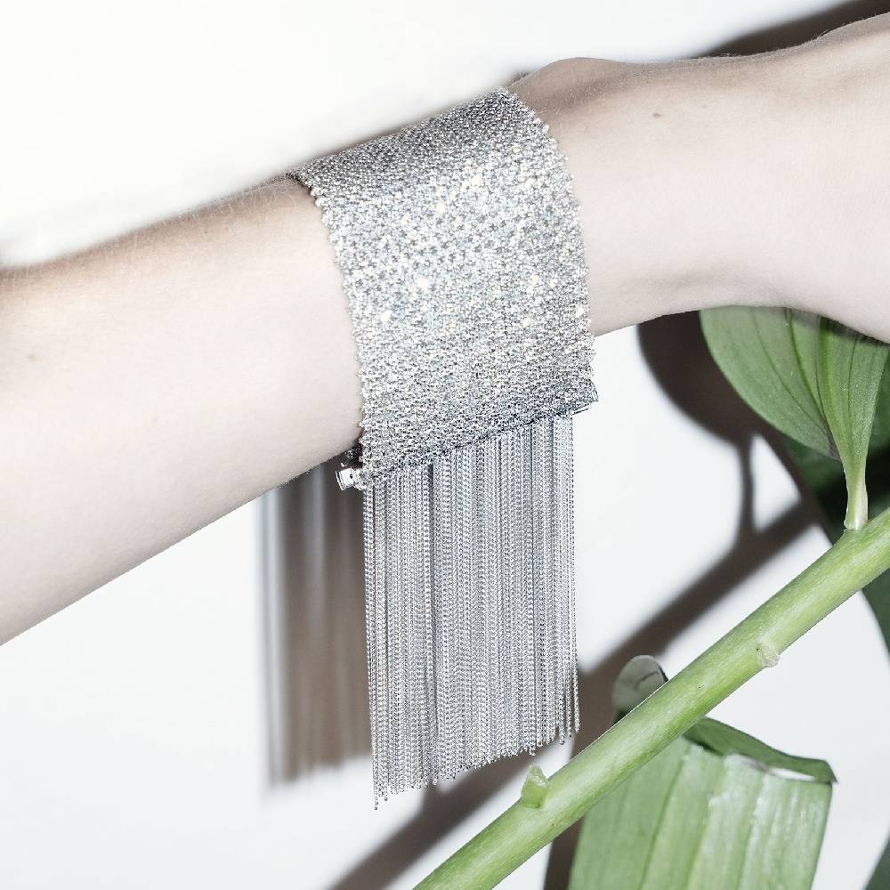 Paola Grande Gioielli SCIARPE Bracciale in maglia d'argento con frange Vendita Calda