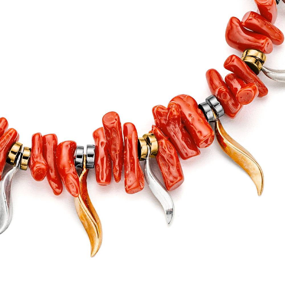 Paola Grande Gioielli FLAME Collana girocollo in corallo ed ematite Promozione