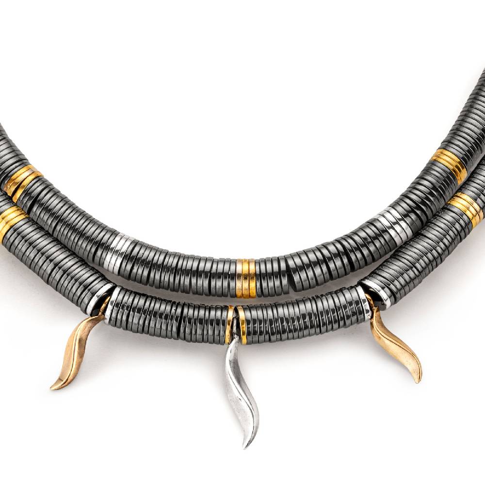 Paola Grande Gioielli FLAME Collana lunga in ematite con pendenti Spedizione Gratuita