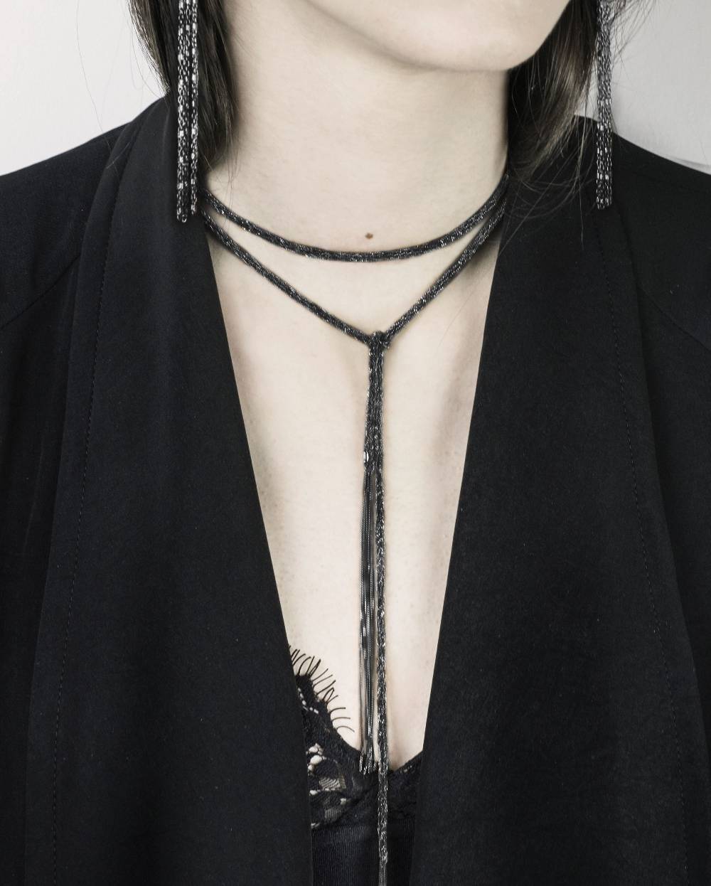 Paola Grande Gioielli SCIARPE Cordino/choker in argento rodiato Saldi Di Fabbrica