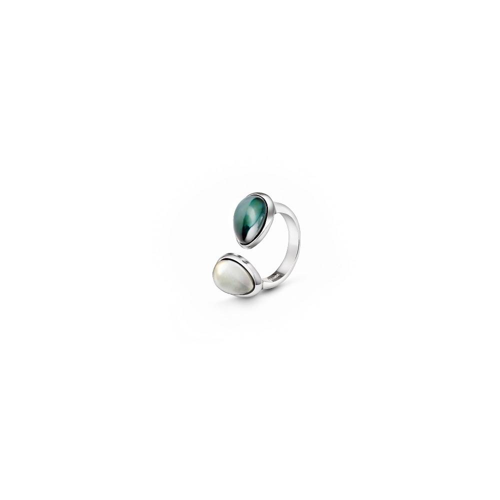Paola Grande Gioielli AURUM Anello Goccia verde|bianco 2 elementi Nuovo