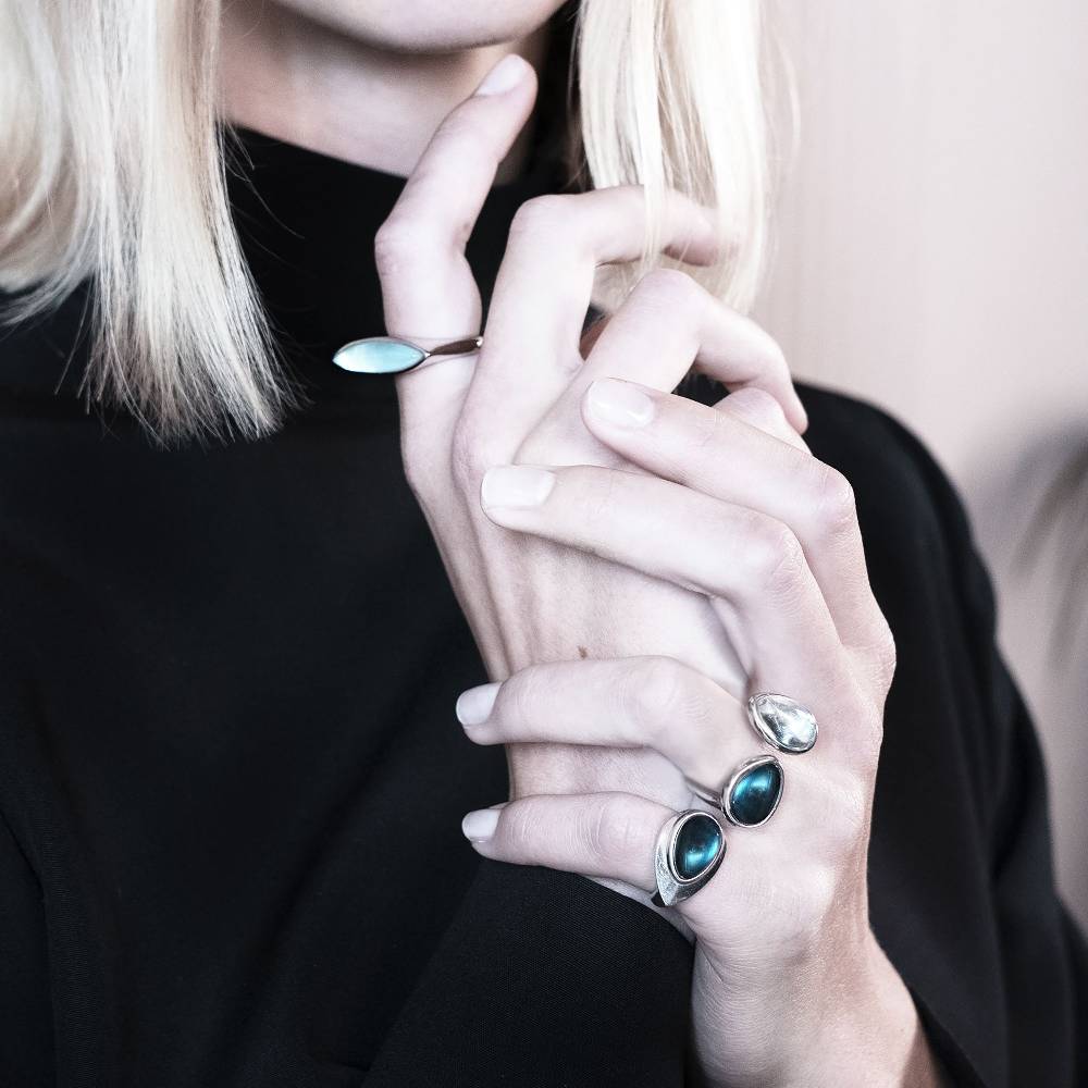 Paola Grande Gioielli AURUM Anello Goccia verde|bianco 2 elementi Nuovo