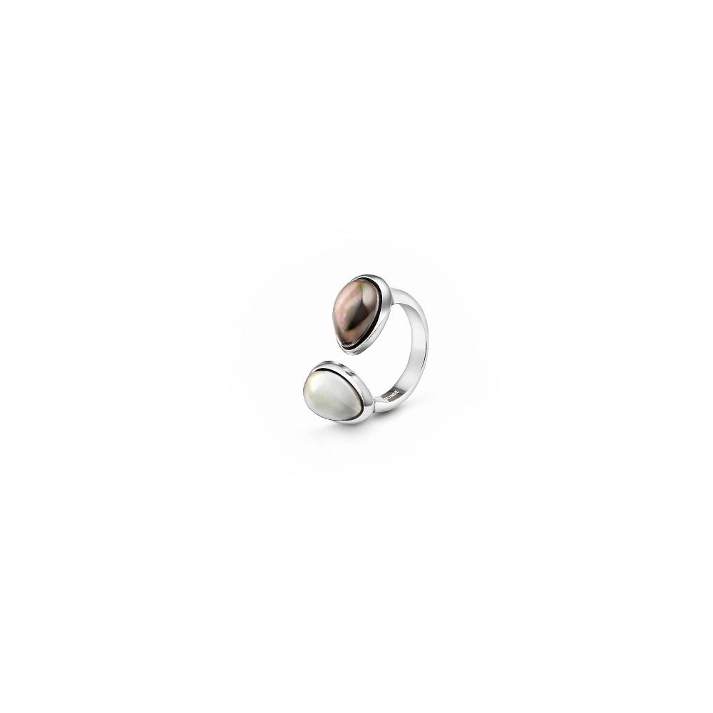 Paola Grande Gioielli AURUM Anello goccia bianco|grigio 2 elementi Italy