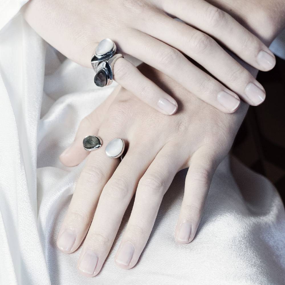 Paola Grande Gioielli AURUM Anello goccia bianco|grigio 2 elementi Italy