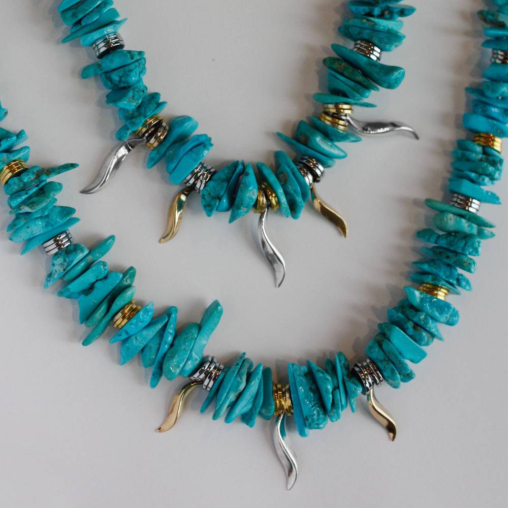 Paola Grande Gioielli FLAME Collana in turchese ed ematite misura lunga Offerta