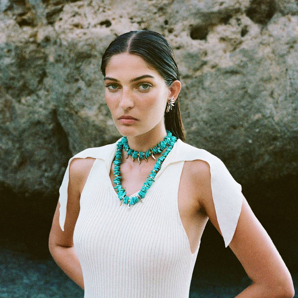 Paola Grande Gioielli FLAME Collana in turchese ed ematite misura lunga Offerta