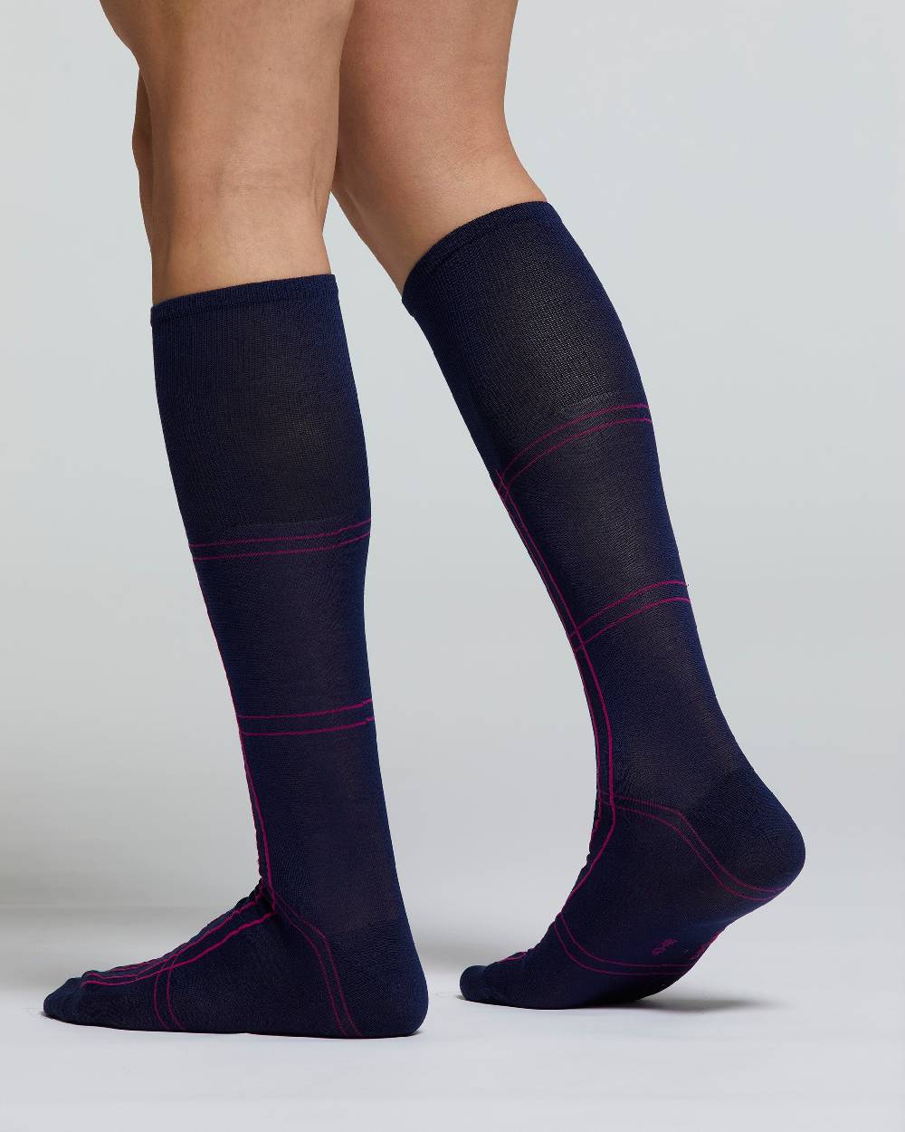 Pompea CALZA LUNGA COTONE AMARANTO MOTIVO A RIGHE Consegna Veloce