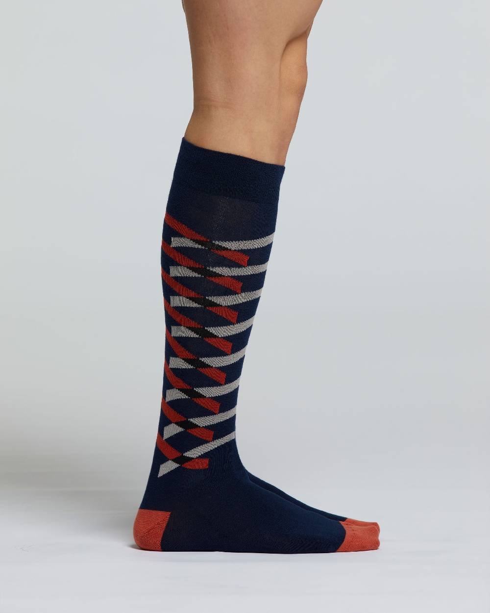 Pompea CALZA LUNGA COTONE ROVERE MOTIVO RIGHE INTRECCIATE