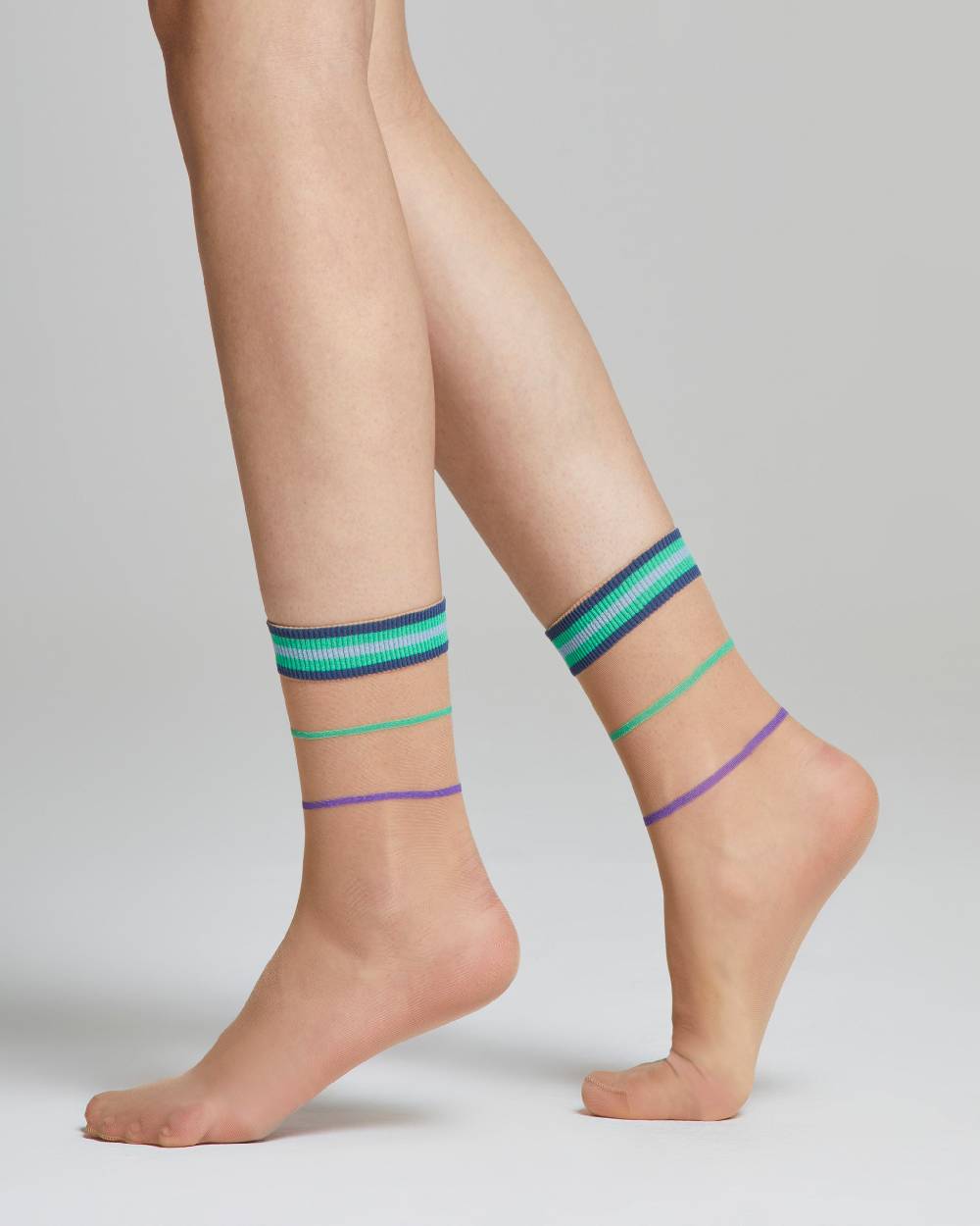 Pompea Calzino velato Tulipano con righe e polsino colorati