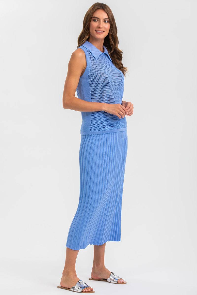 Pietro Brunelli LINDA | Top Smanicato Blu con Colletto Soddisfazione Garantita